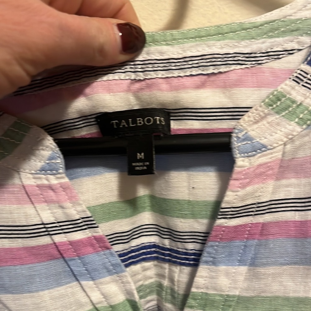Talbots Top Pullover Pink & Blue striped Size Medium - Picture 3 of 8